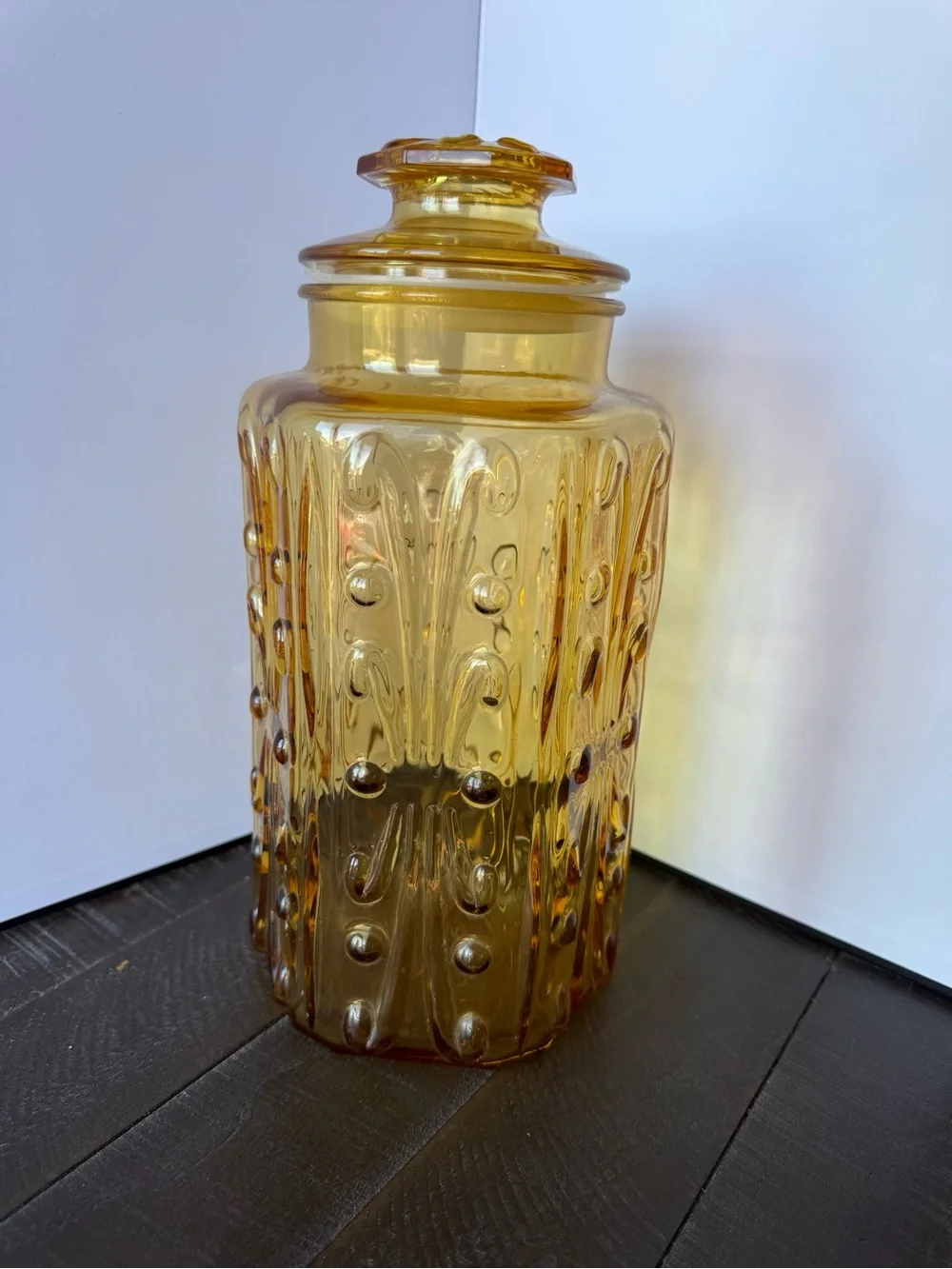 Vintage Amber Glass Jar, Amber Decorative Canister with Lid, cookie jar